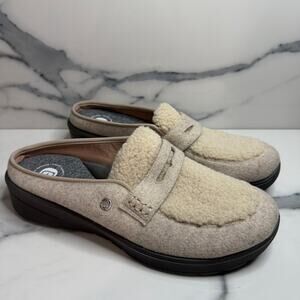 Bzees NWOT Wmns Beige Fleece Faux Shearling Georgia Mules Sz 11 Comfort Slip-On